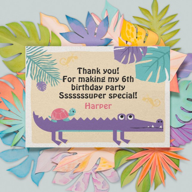 Scales and Tails Girl's Reptile Birthday  Thank You Card (Creator Uploaded)