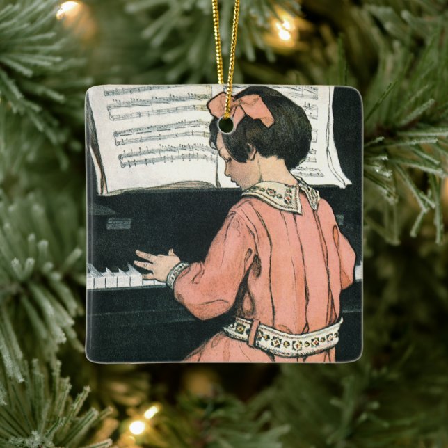 Scales by Jessie Willcox Smith, Piano Music Girl Ceramic Ornament (Tree)