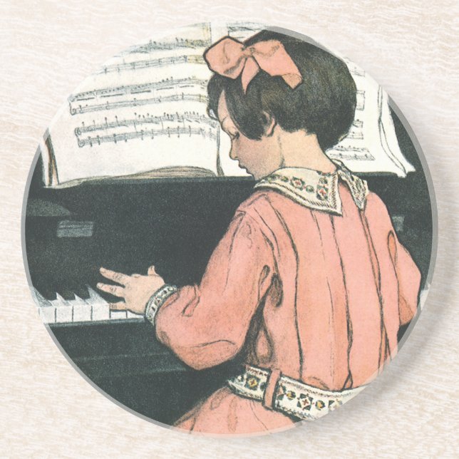 Scales by Jessie Willcox Smith, Piano Music Girl Coaster (Front)