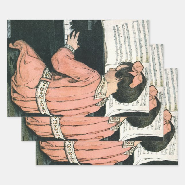 Scales by Jessie Willcox Smith, Piano Music Girl Wrapping Paper Sheet (Set)