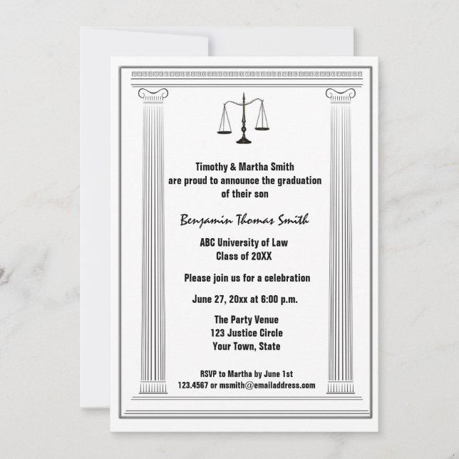 Scales, Columns, Law Graduate Annoucement Invitation (Front)
