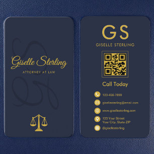 Scales of Justice Attorney at Law Navy Blue Gold Business Card