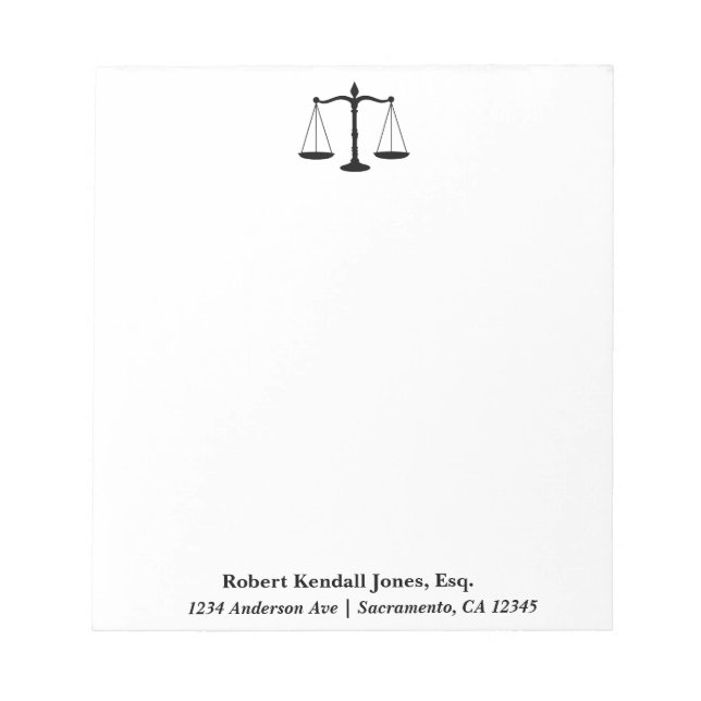 Scales of Justice Black Lawyer Attorney Notepad (Front)