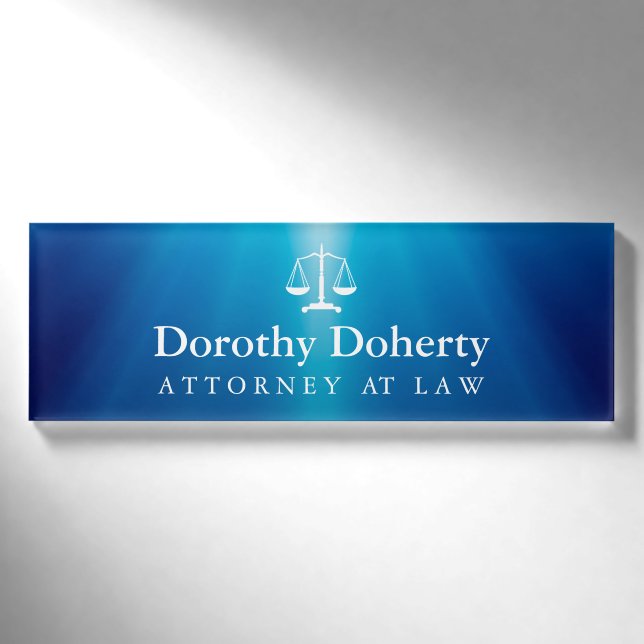 Scales of Justice | Blue Rays Background Name Tag (Front)