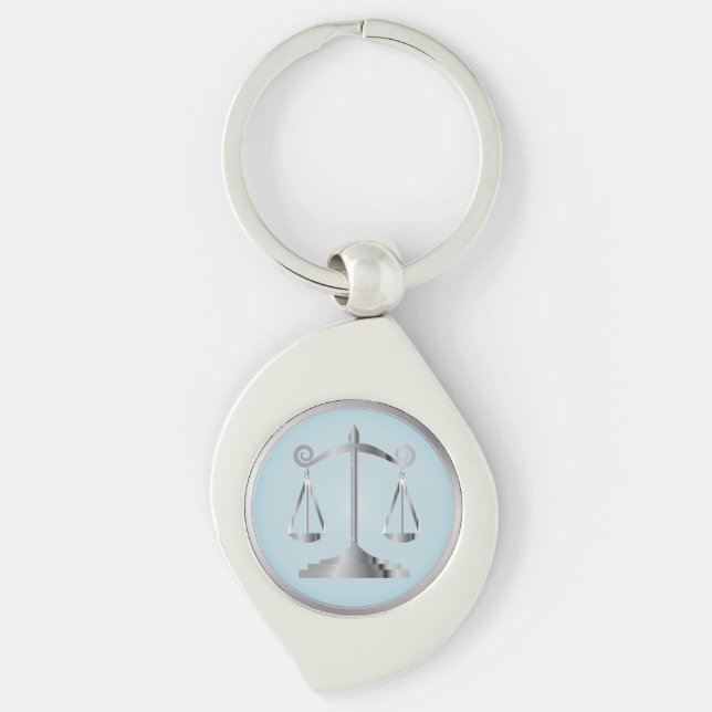 Scales of Justice | Law | Lawyer | Aqua Blue Key Ring (Front)