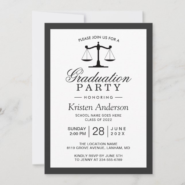 Scales of Justice Law School Graduation Party Invitation (Front)
