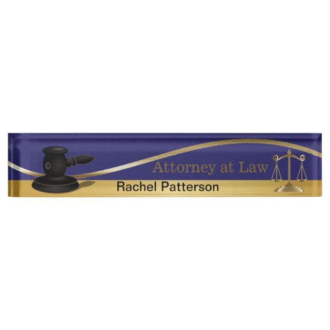 Scales of Justice | Lawyer | Dark Blue & Gold Nameplate (Front)
