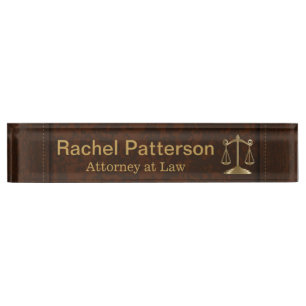 Scales of Justice Lawyer Rustic Brown Leather Nameplate