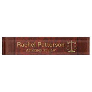 Scales of Justice Lawyer Rustic Red Leather Nameplate