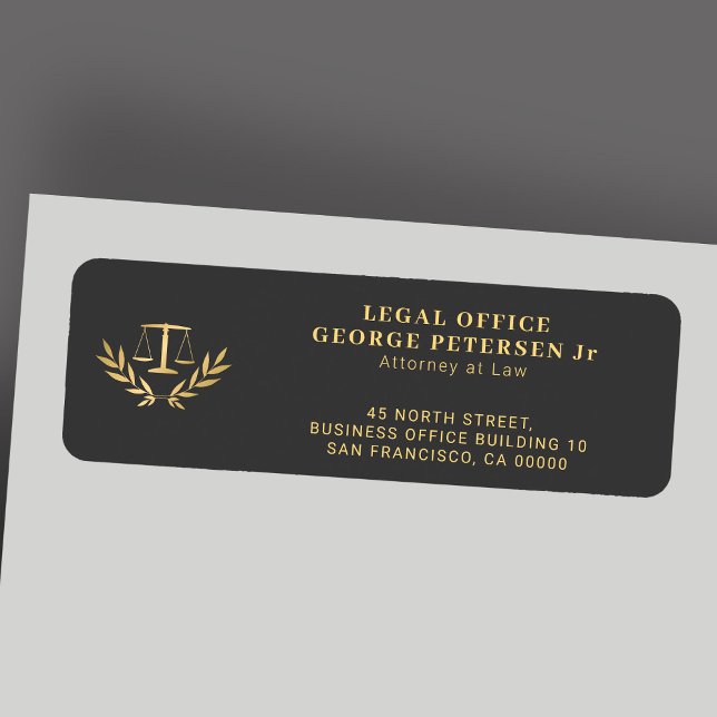 Scales of justice legal gold lawyer return address label (Creator Uploaded)