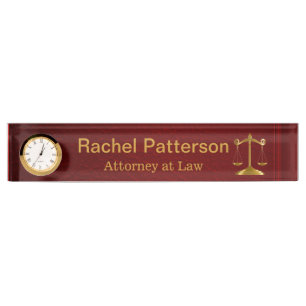 Scales of Justice Rustic Red Leather - Lawyer Nameplate