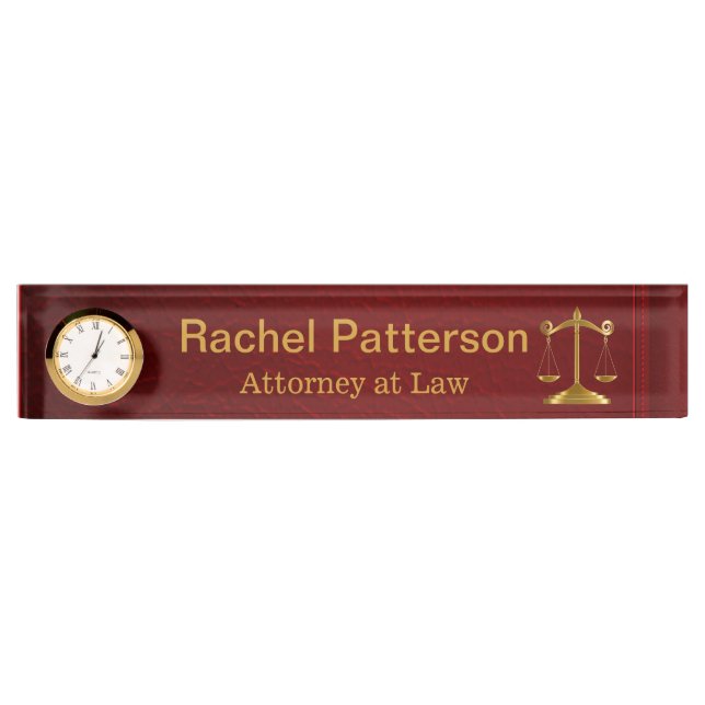Scales of Justice | Rustic Red Leather - Lawyer Nameplate (Front)