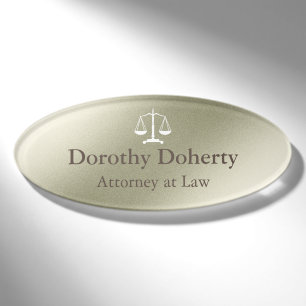 Scales of Justice Silver Grey Tone Background Name Tag