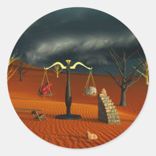 Scales of Truth – Surreal Desert Symbolism Classic Round Sticker