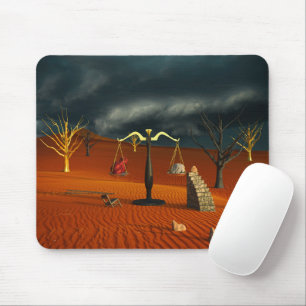 Scales of Truth – Surreal Desert Symbolism Mouse Pad