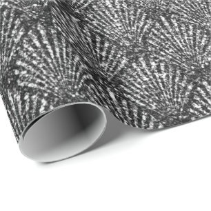 Scales Seashell Black Art Deco Grey Silver Glitter Wrapping Paper