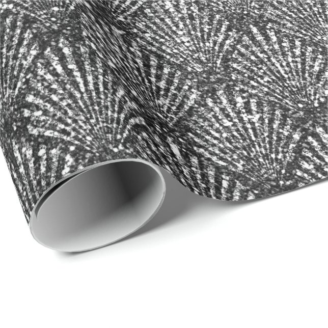 Scales Seashell Black Art Deco Grey Silver Glitter Wrapping Paper (Roll Corner)