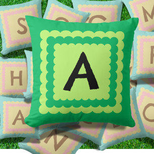Scallop Alphabet Monogram Scalloped design green Cushion