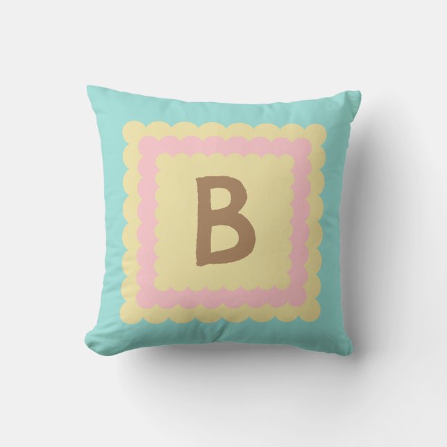 Scallop Alphabet Monogram Scalloped design pastel Cushion (Front)