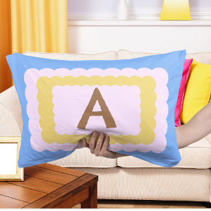 Scallop Alphabet Monogram Scalloped design pastel Lumbar Cushion
