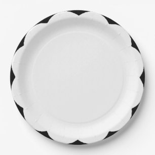 Scallop Black & White Paper Plate