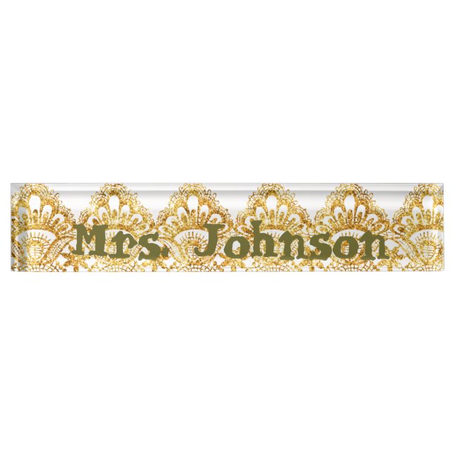 Scallop Border Teacher Nameplate (Gold) (Front)