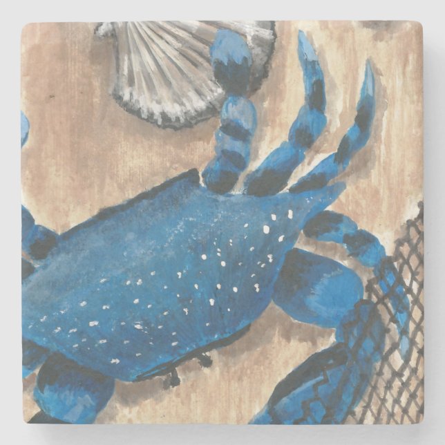Scallop, Crab and Net Stone Coaster (Front)
