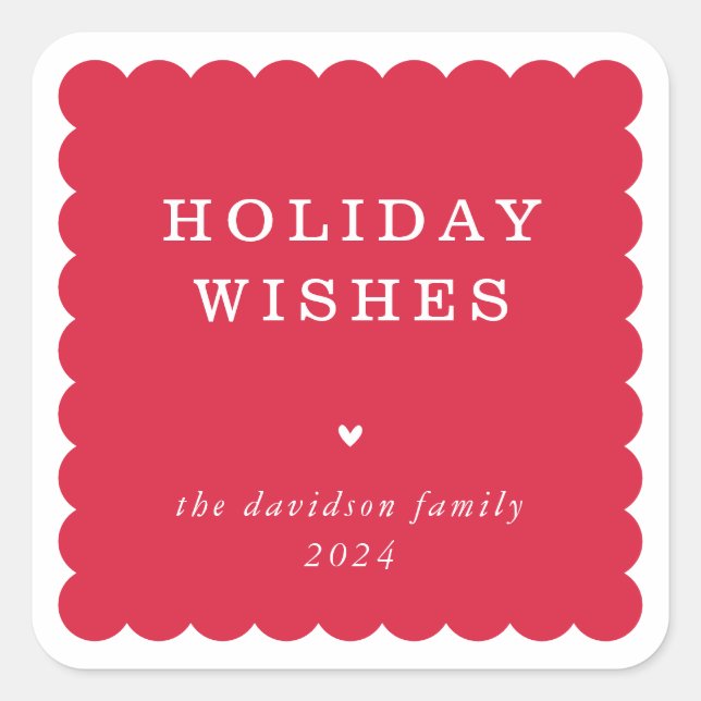 SCALLOP EDGE modern cute festive border red Square Sticker (Front)