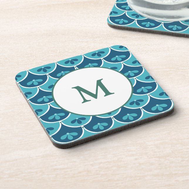 Scallop Floral Custom Colors Monogrammed Coaster (Left Side)
