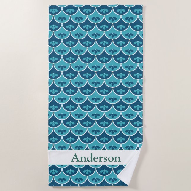 Scallop Floral Pattern Custom Colours Beach Towel (Front)
