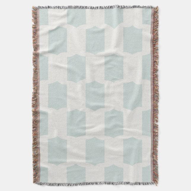 Scallop Grid Soft Sky & Off-White Throw Blanket (Front Vertical)