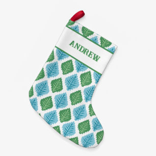 Scallop Leaf Diamond in Green + Aqua Personalised Small Christmas Stocking