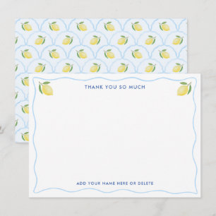 Scallop Light Blue Wavy Edge Lemon Baby Boy Shower Thank You Card