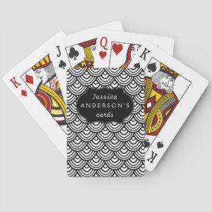 Scallop Scale Pattern Personalised Black and White Playing Cards