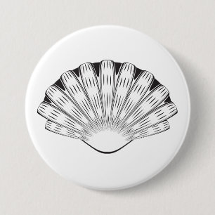 Scallop Seashell Minimalist Black and White 7.5 Cm Round Badge