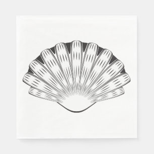 Scallop Seashell Minimalist Black and White Napkin