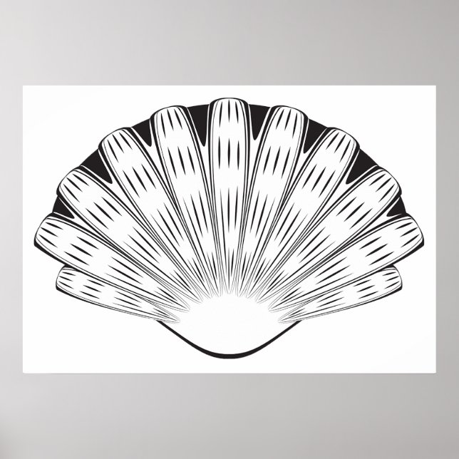 Scallop Seashell Minimalist Black and White Poster (Front)