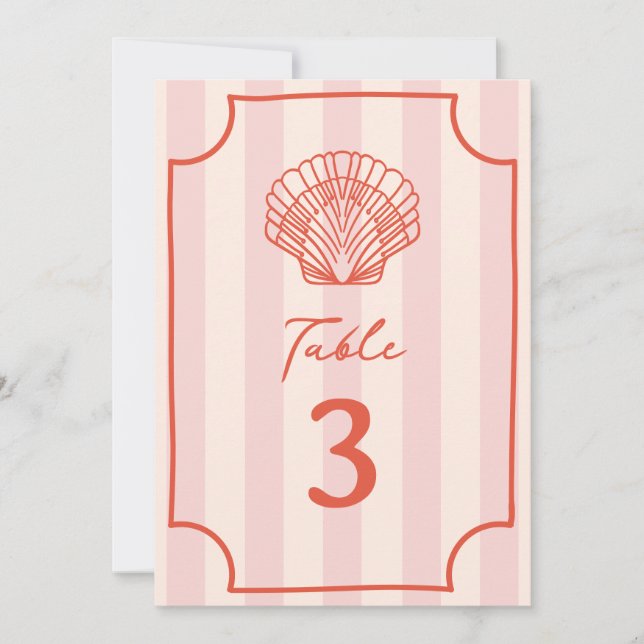 Scallop Seashell Pink Stripe Wedding Invitation (Front)