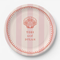 Scallop Seashell Pink Tropical Stripe Wedding