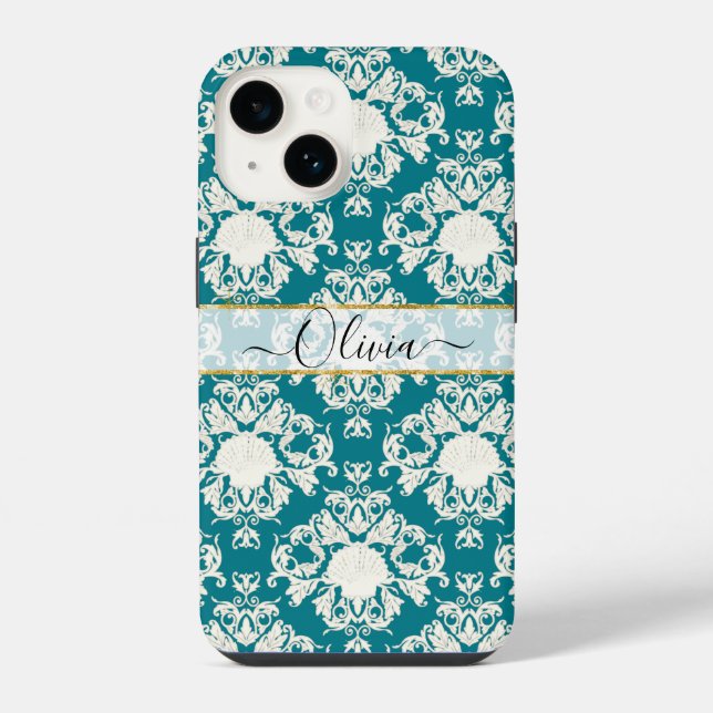 Scallop Seashell Summer Ocean Damask Beach Pattern iPhone Case (Back)