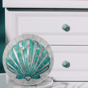 Scallop Shell  -Aquamarine and Pearl Ceramic Knob