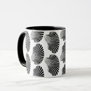 Scallop Shell Block Print, Black and White  Mug