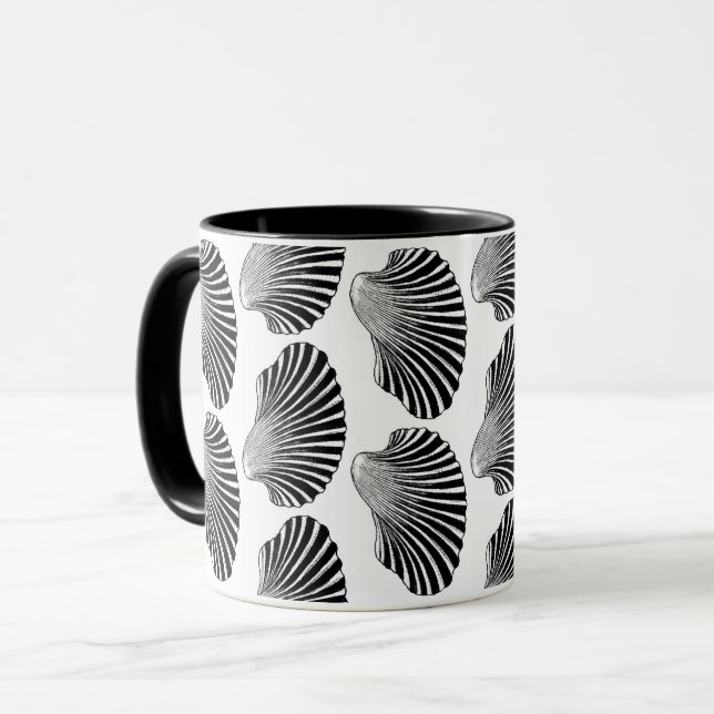 Scallop Shell Block Print, Black and White  Mug (Front Left)