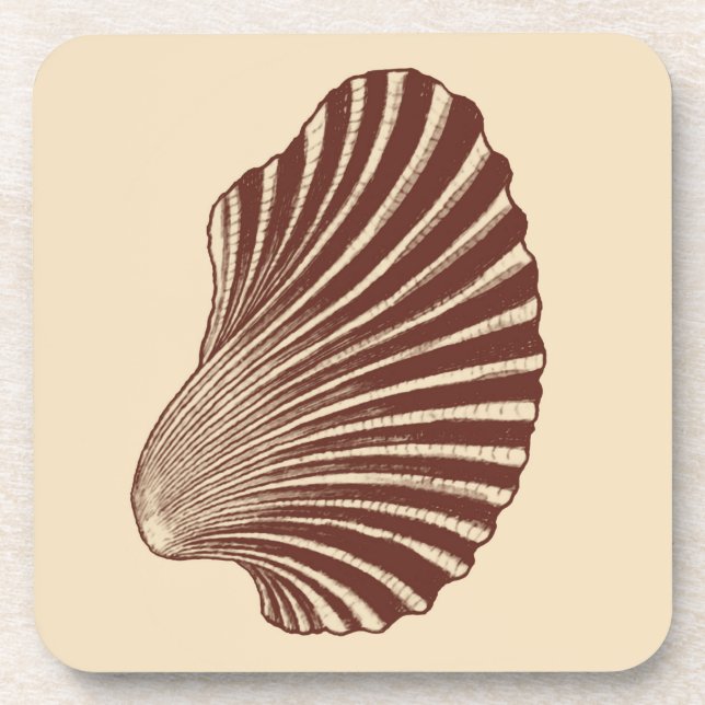 Scallop Shell Block Print, Brown and Beige Coaster (Front)
