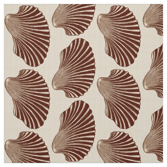 Scallop Shell Block Print, Brown and Beige Fabric (Swatch)