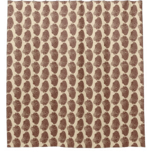 Scallop Shell Block Print, Brown and Beige Shower Curtain