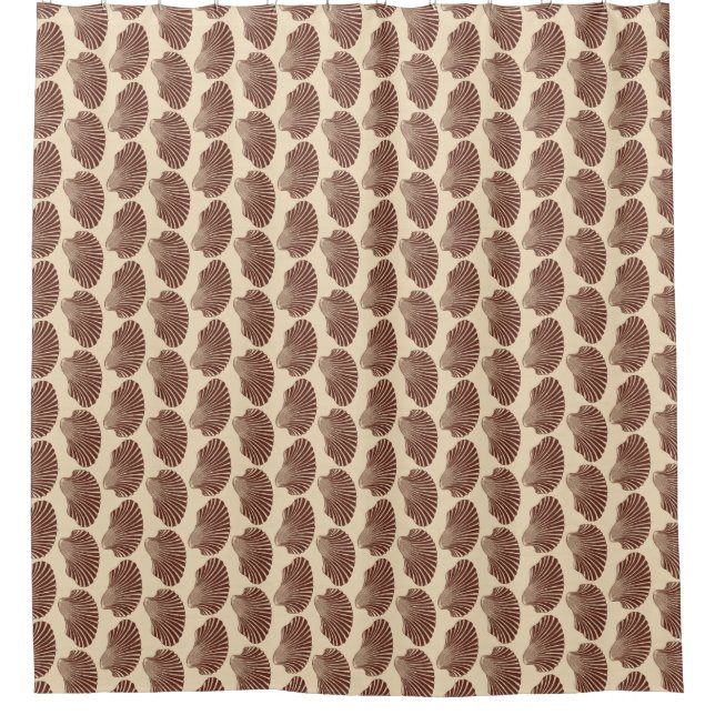 Scallop Shell Block Print, Brown and Beige Shower Curtain (Front)
