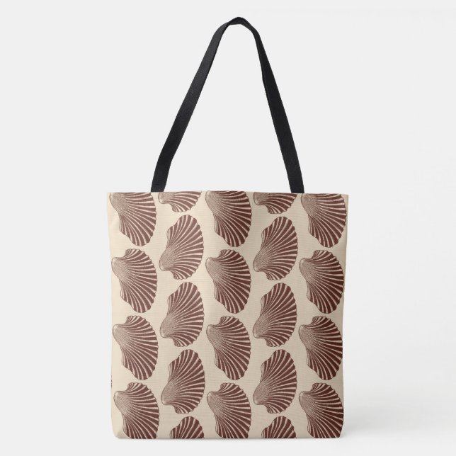 Scallop Shell Block Print, Brown and Beige Tote Bag (Front)