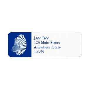Scallop Shell Block Print, Cobalt Blue and White Return Address Label