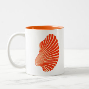 Scallop Shell Block Print, Coral Orange and White Two-Tone Coffee Mug